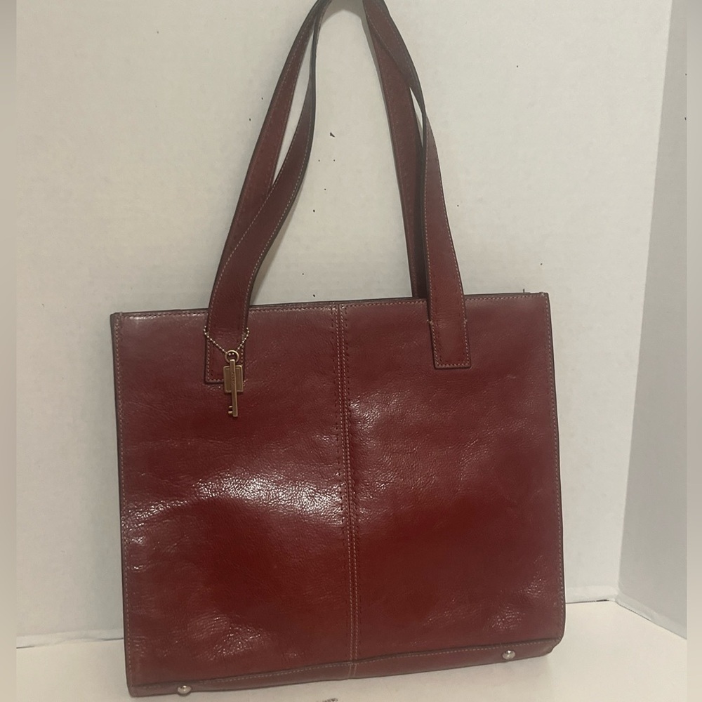 Fossil Red Leather Tote Bag